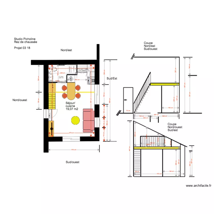 Studio Picholine Rez de chauss&eacute;e 03 18 R&eacute;hausse. Plan de 