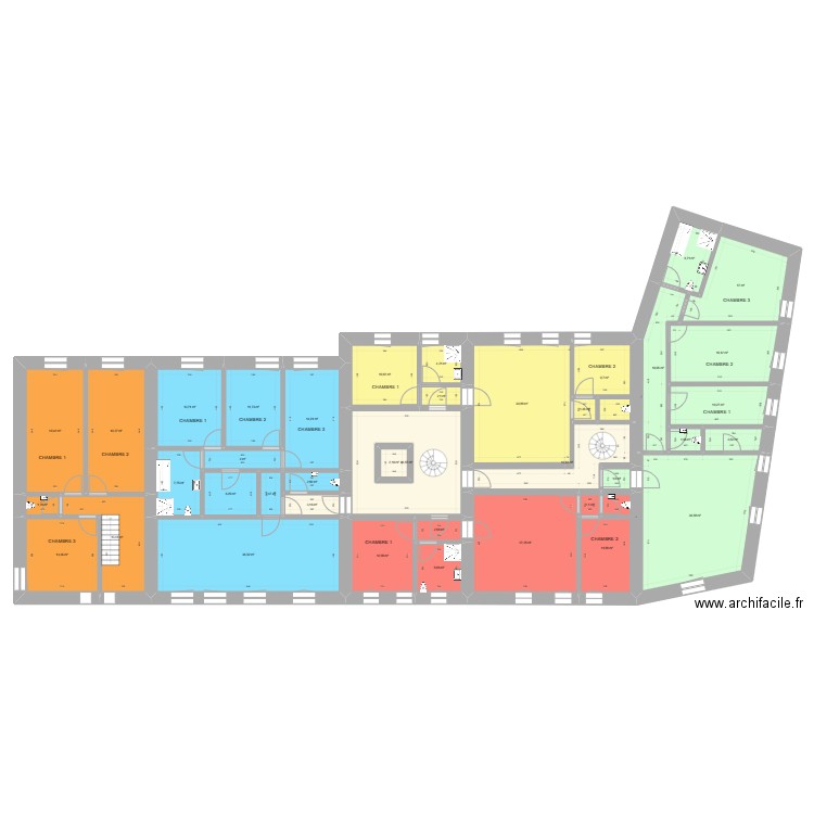 Mussy la ville niveau 2 version1. Plan de 39 pièces et 442 m2