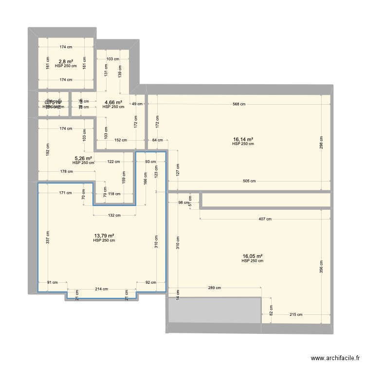 Appartement R+2 2. Plan de 9 pièces et 64 m2