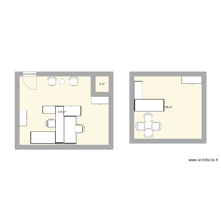 Bureau intervenante. Plan de 3 pièces et 36 m2