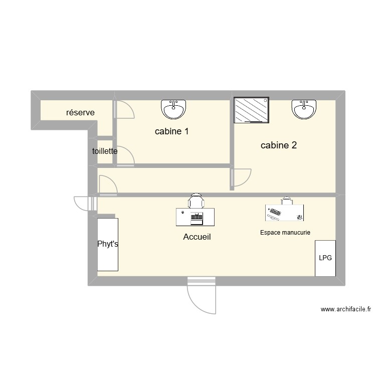 institut. Plan de 5 pièces et 33 m2