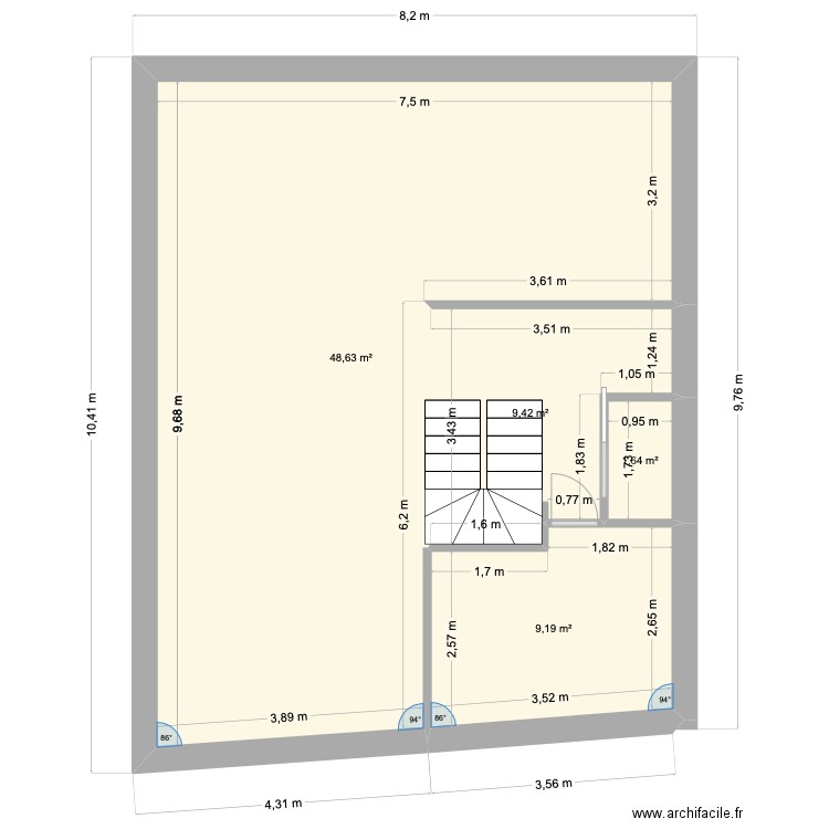 rez de chaussée. Plan de 4 pièces et 69 m2