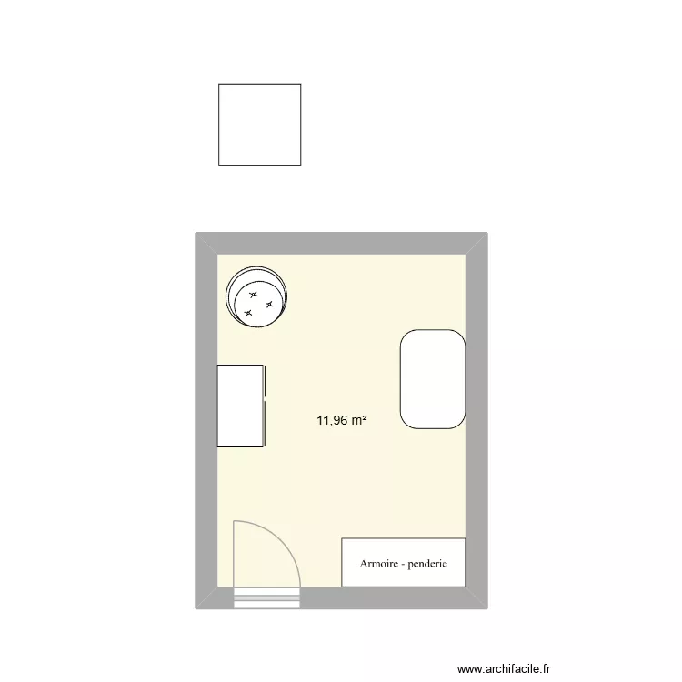 chambre. Plan de 1 pièce et 12 m²