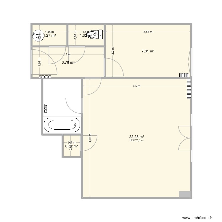 Velasquez. Plan de 6 pièces et 37 m2