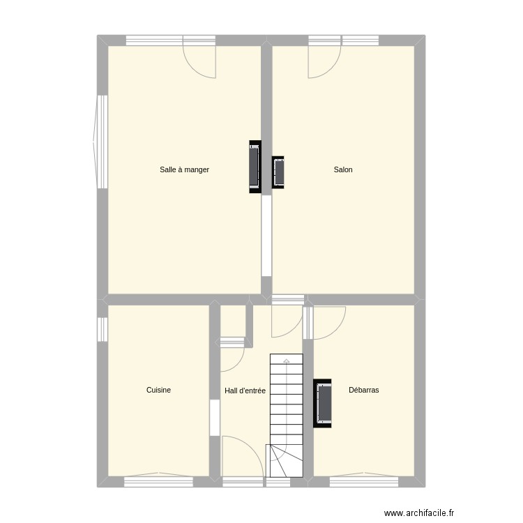 RDC - Current. Plan de 6 pièces et 74 m2