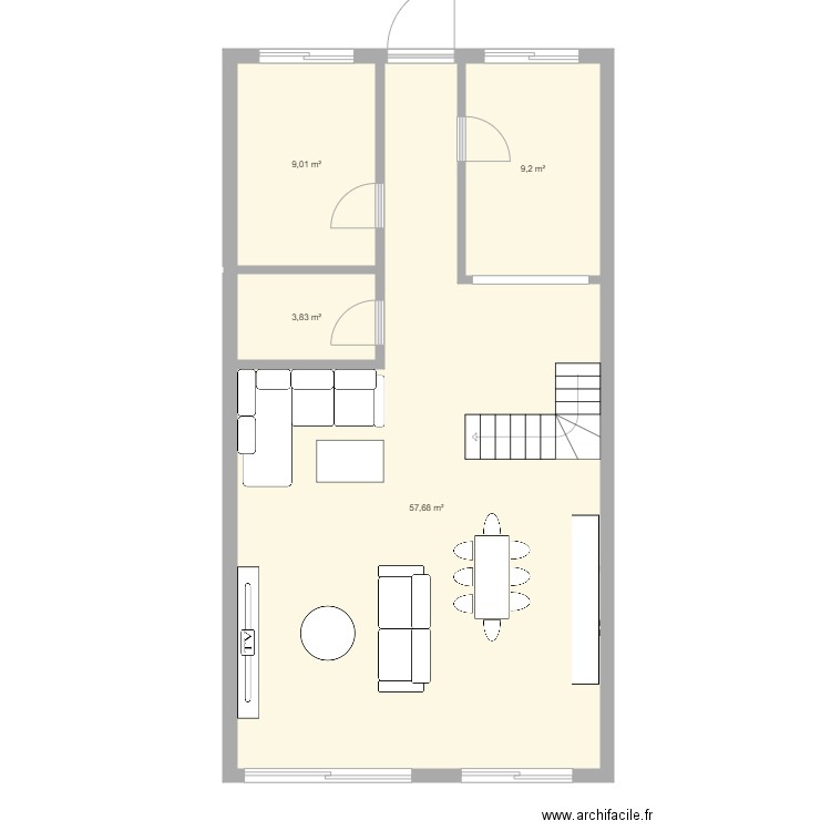 Projet Terrain 233m2. Plan de 4 pièces et 80 m2