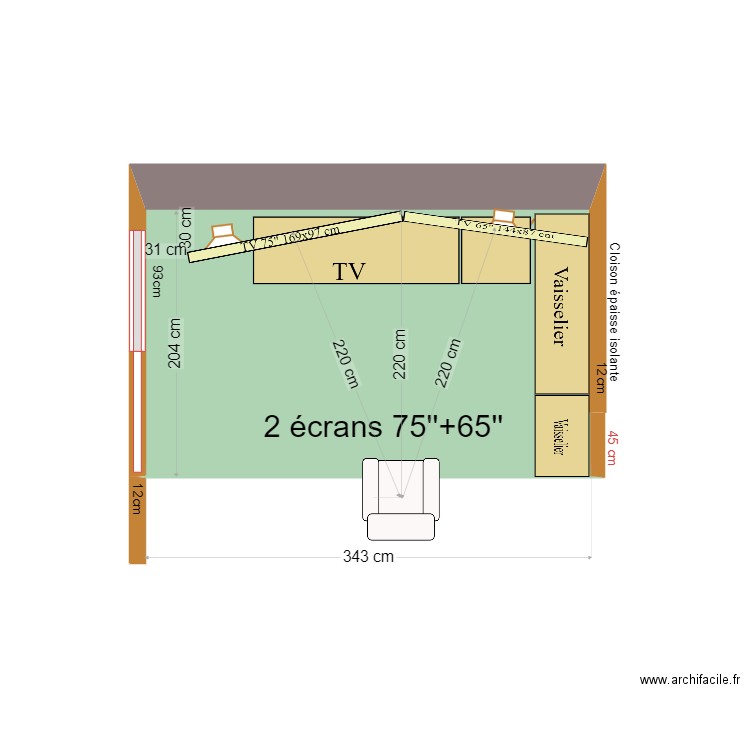 Coin TV 02B. Plan de 1 pièce et 7 m2