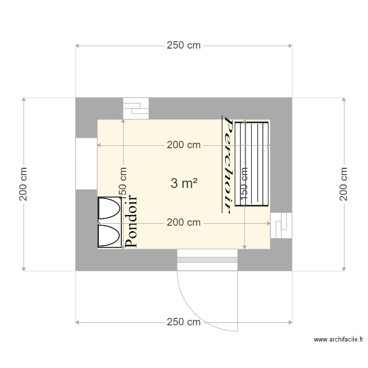 Poullailler. Plan de 1 pièce et 3 m2