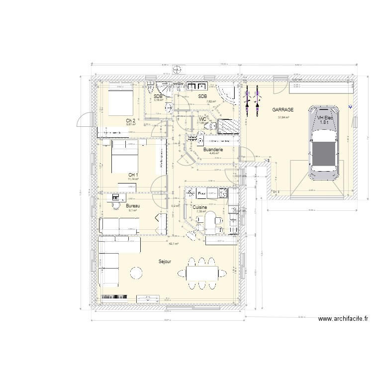 tour du crieu 22. Plan de 14 pièces et 135 m2