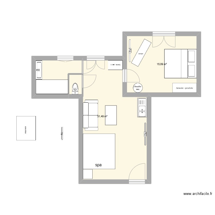 airbnb spa sml modifier encore 2. Plan de 2 pièces et 47 m2