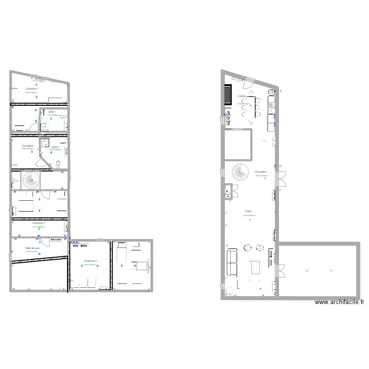 dependance. Plan de 15 pièces et 247 m2