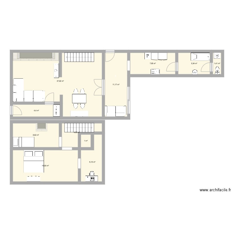 Avant travaux. Plan de 11 pièces et 104 m2