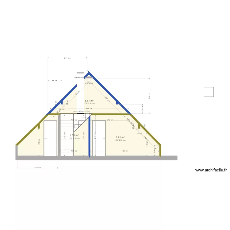 COUPE ETAGE escalier V6. Plan de 