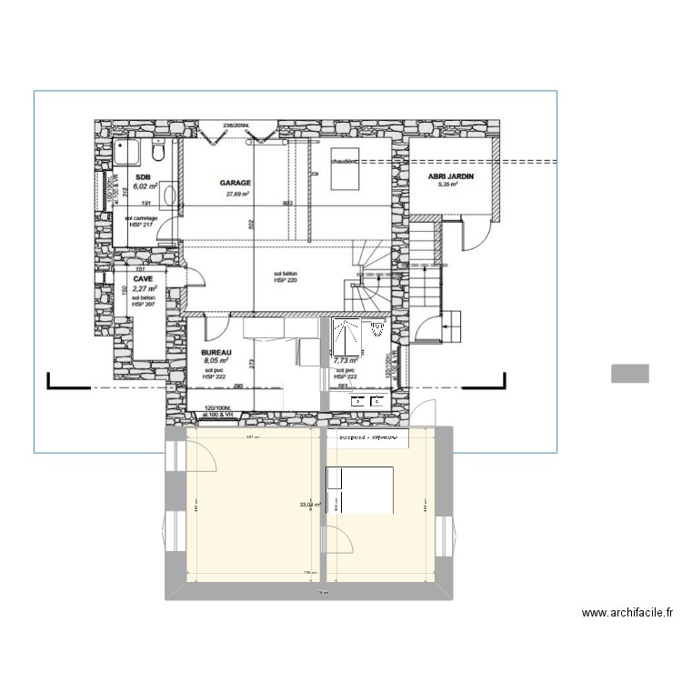 F2 SS V3. Plan de 1 pièce et 33 m2