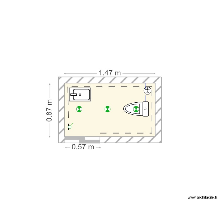 Le wc. Plan de 1 pièce et 1 m2