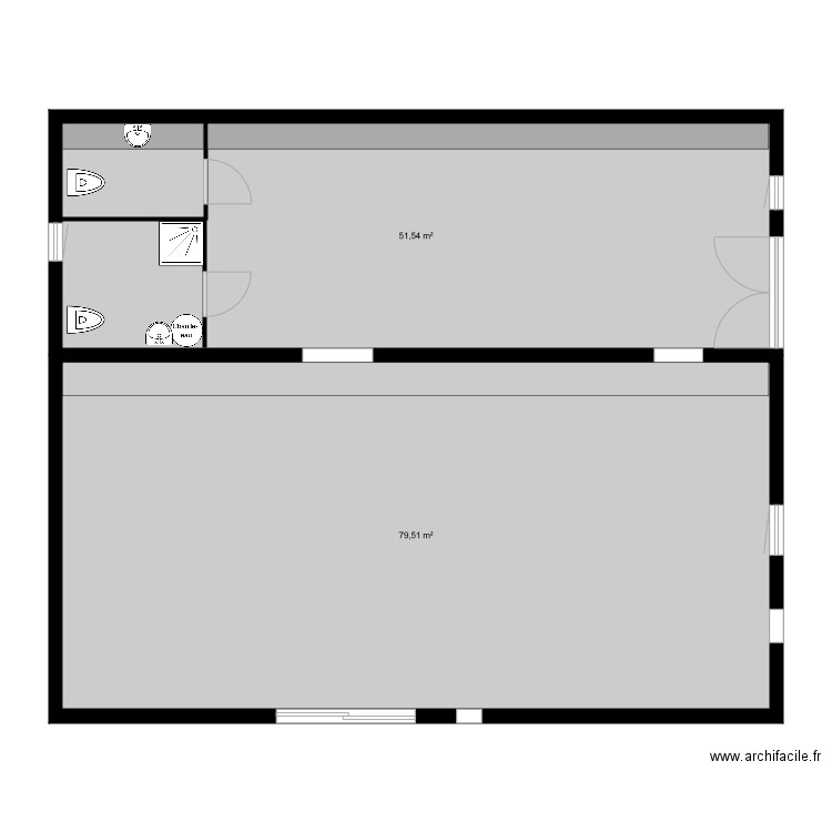 Grange. Plan de 2 pièces et 131 m2