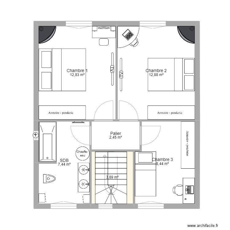 Etage 1. Plan de 6 pièces et 48 m2