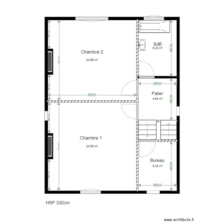 230 Lamartine BETHUNE 1er étage. Plan de 6 pièces et 61 m2