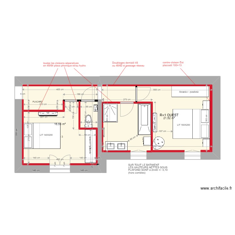 PLAN 5/11/22 R+1 CENTRE ET EST avec aménagement. Plan de 0 pièce et 0 m2