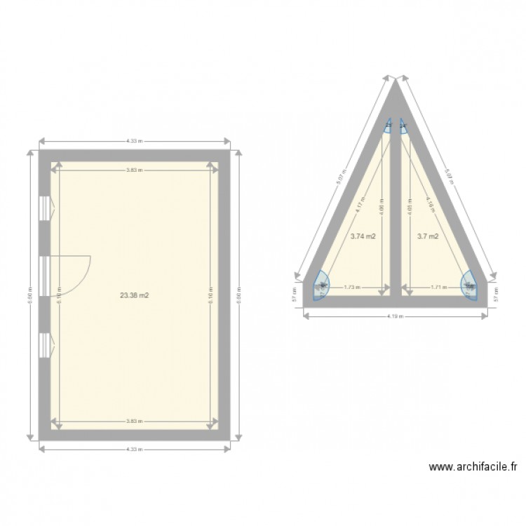 grange 2. Plan de 3 pièces et 31 m2