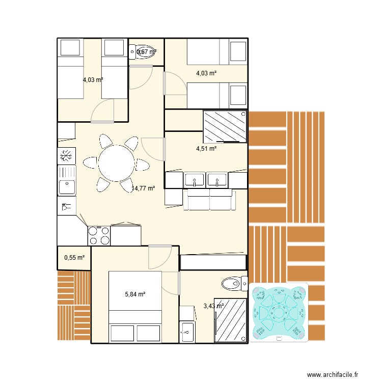 Mobil-Home Prestige 3ch. Plan de 8 pièces et 38 m2