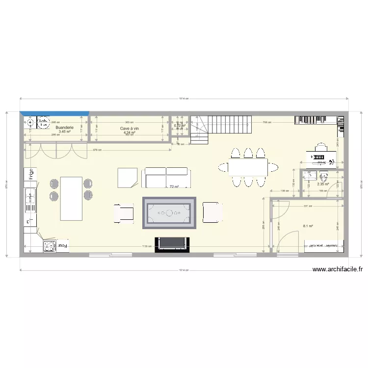 thibault valentine elne rdc escalier un quart tournant. Plan de 
