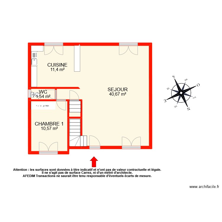 bi10452 RDC EF. Plan de 5 pièces et 65 m2