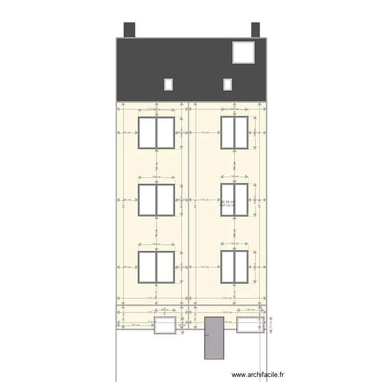 Plan Fa&ccedil;ade arri&egrave;re c&ocirc;t&eacute; jardin. Plan de 
