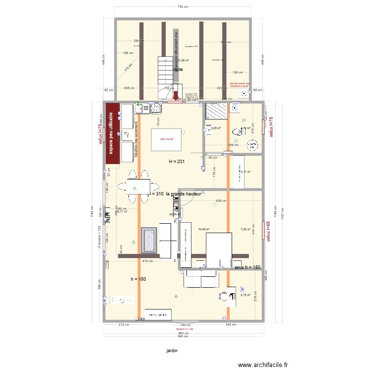 la couplais 1 version 2. Plan de 9 pièces et 125 m2