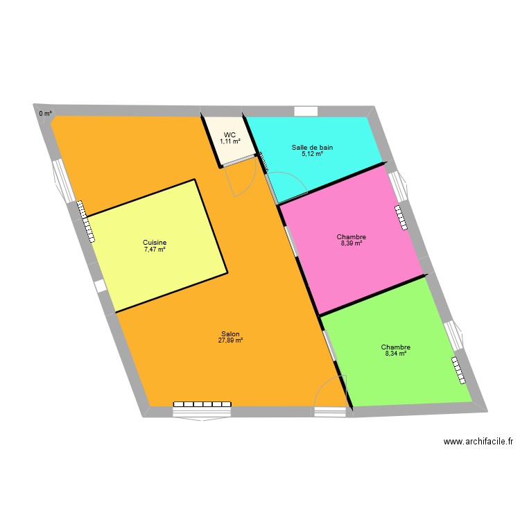 Laetitia. Plan de 7 pièces et 58 m2