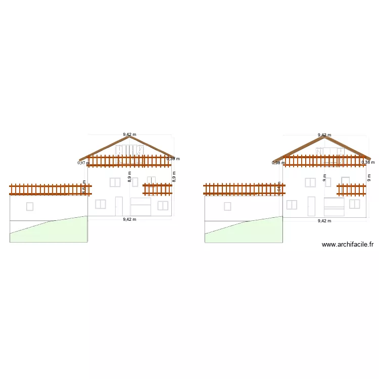 DP facade toit face nord. Plan de 