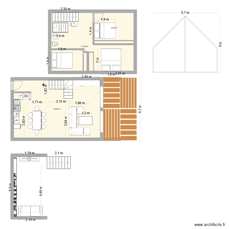 pibous2. Plan de 3 pièces et 76 m2