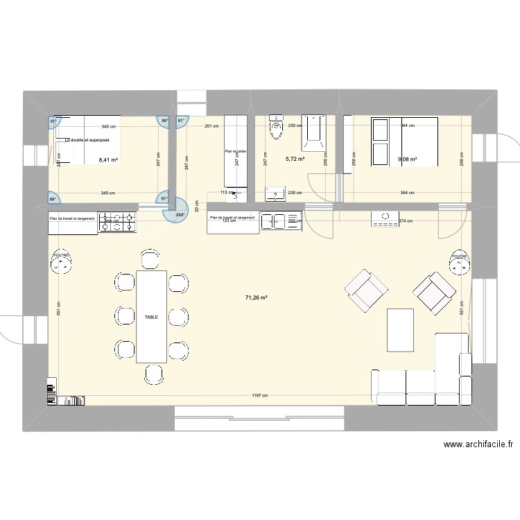MAISON PAILLE. Plan de 4 pièces et 94 m2