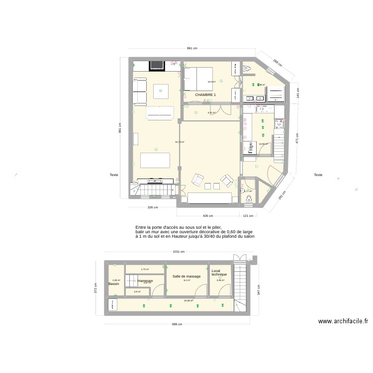 kasbah rdc. Plan de 13 pièces et 118 m2
