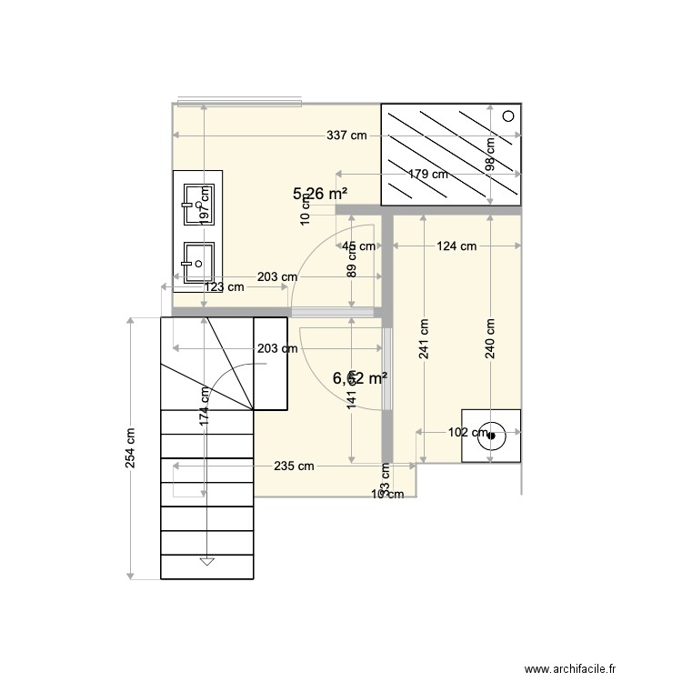 Salle de bain Chantereine. Plan de 2 pièces et 12 m2