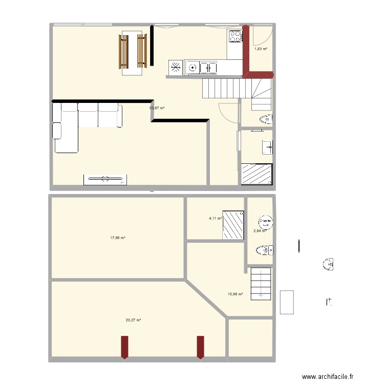 Grange RDC. Plan de 7 pièces et 112 m2