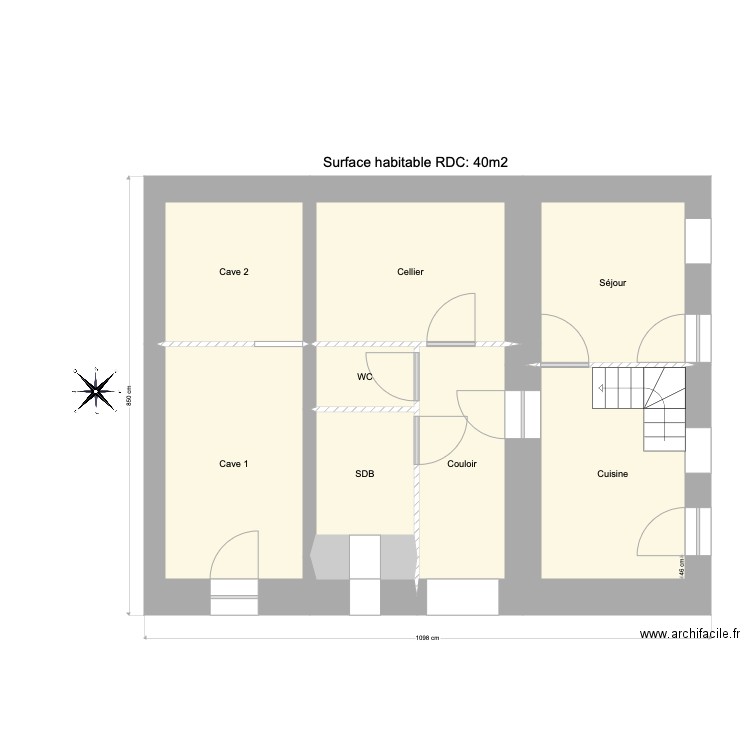 RDC actuel DP ss grange. Plan de 8 pièces et 64 m2