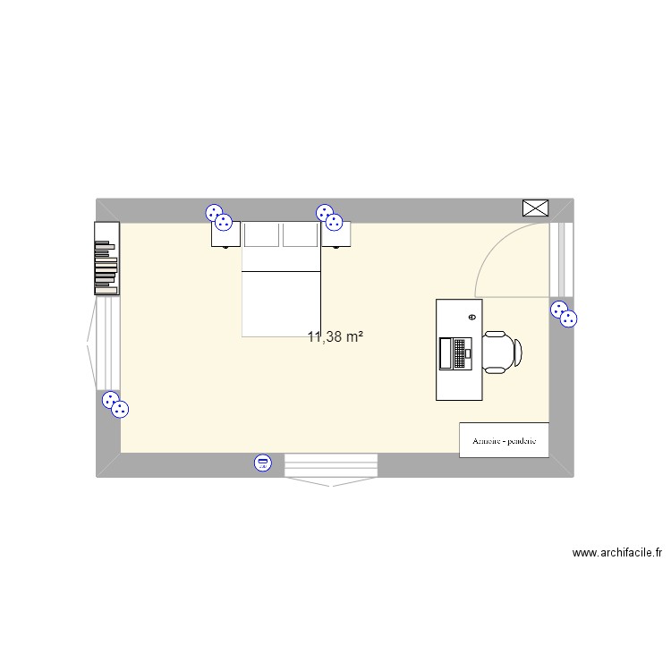 CHAMBRE BUREAU SB. Plan de 1 pièce et 11 m2