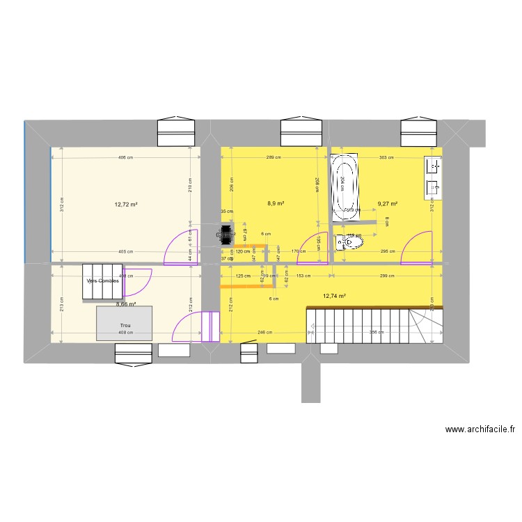 Premier étage (avec cotes). Plan de 0 pièce et 0 m2