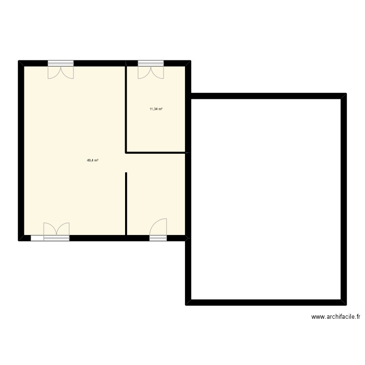 rez de chausée. Plan de 2 pièces et 61 m2