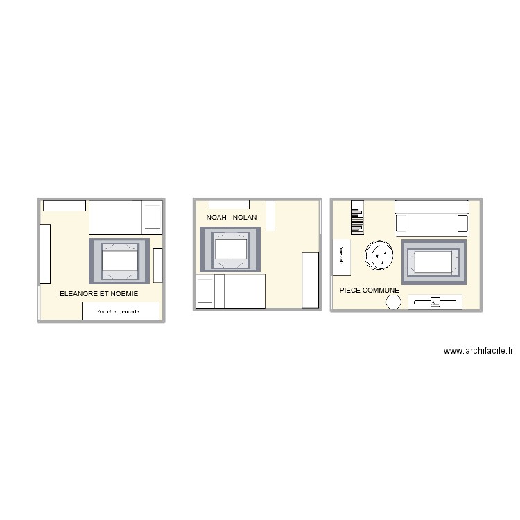 CHAMBRES. Plan de 3 pièces et 30 m2