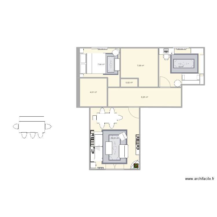 Wim Foch v2. Plan de 7 pièces et 57 m2