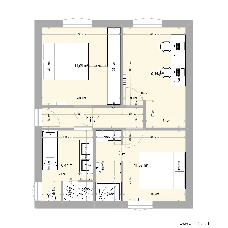 32RDS CHAMBRES V4. Plan de 5 pièces et 43 m2