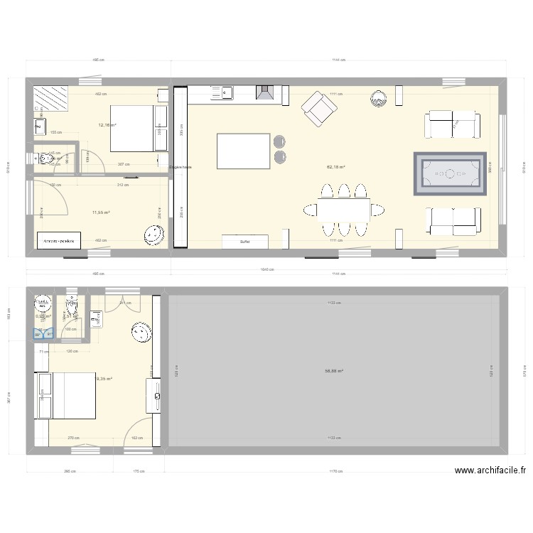 Chambre Atelier V1. Plan de 8 pièces et 168 m2