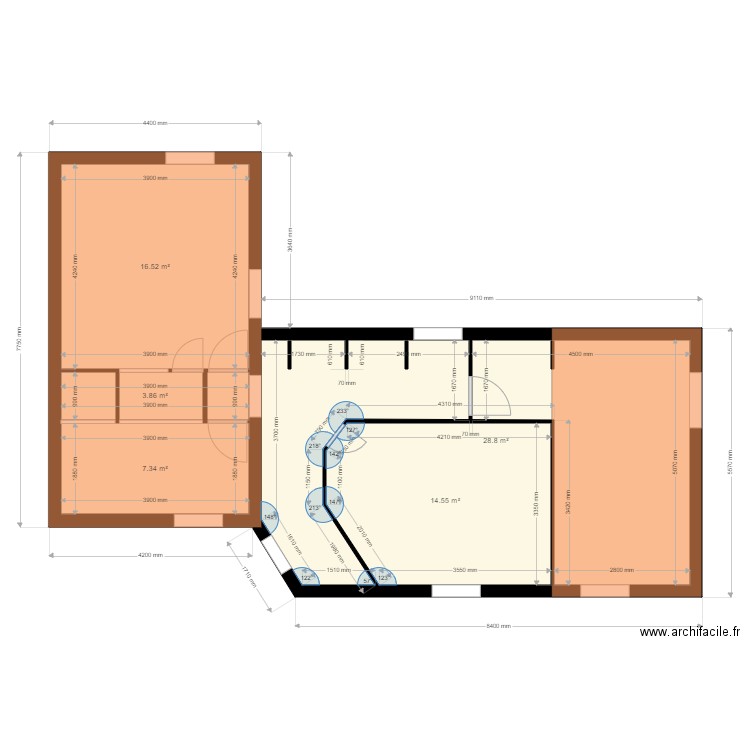 Brigode R+1. Plan de 5 pièces et 71 m2