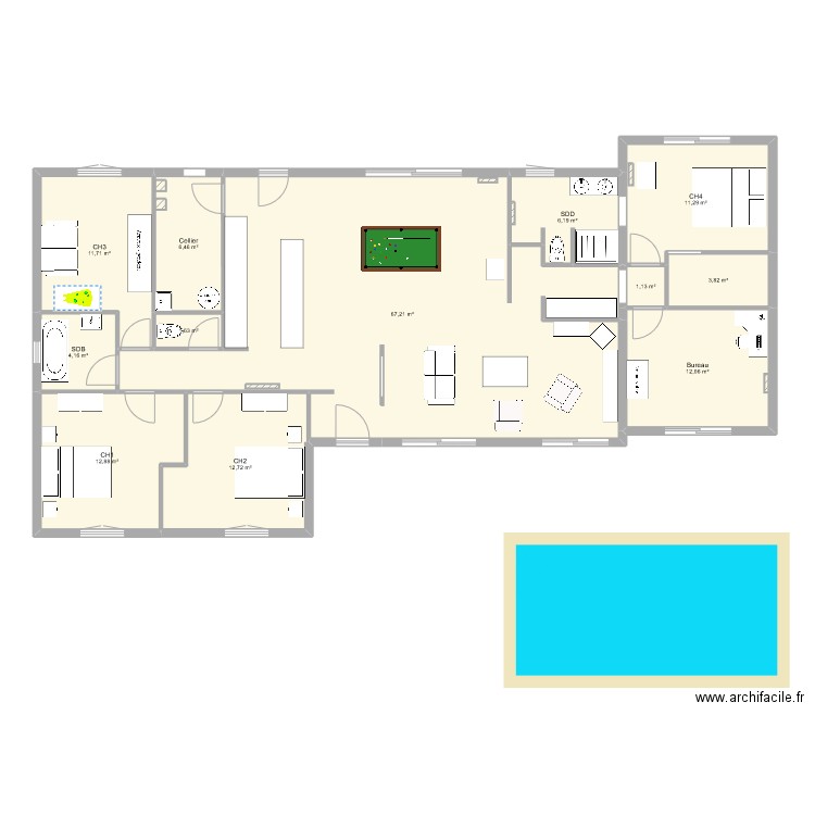 B-V1. Plan de 12 pièces et 151 m2