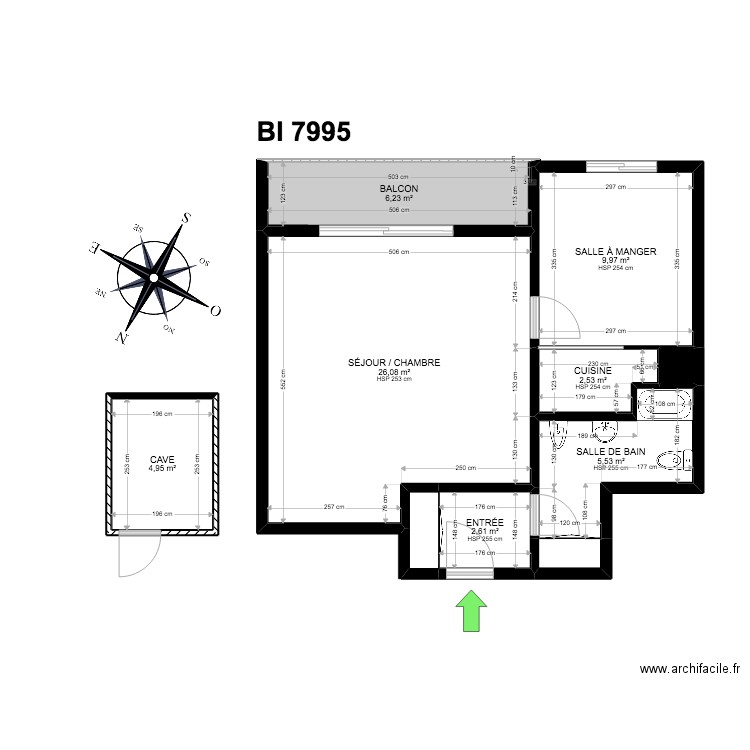 BI 7995. Plan de 10 pièces et 60 m2