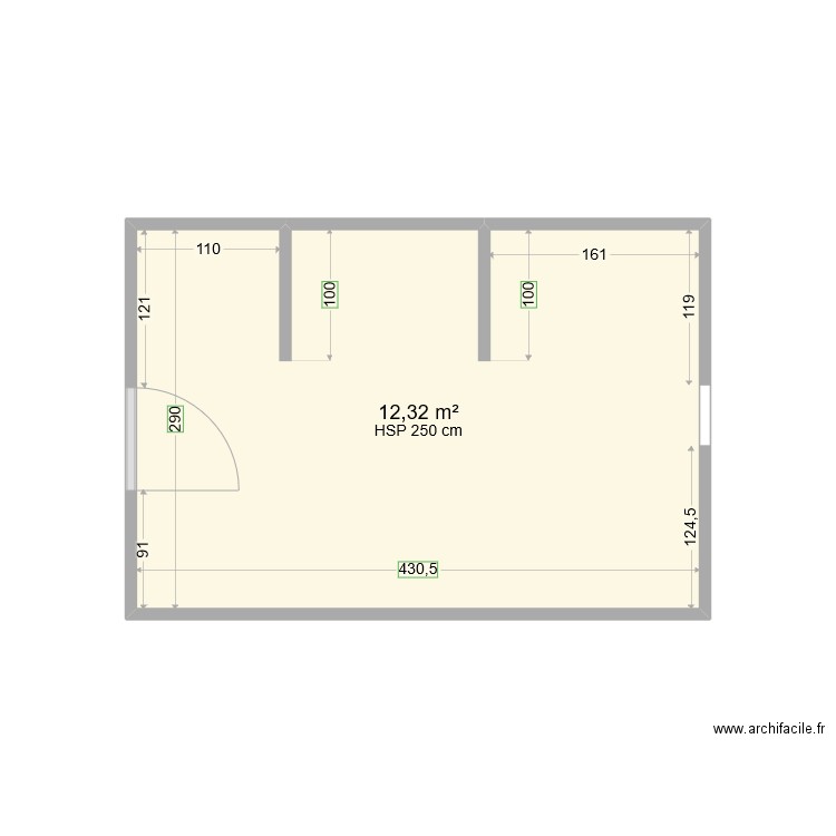 Salle de bain cotations au sol. Plan de 1 pièce et 12 m2