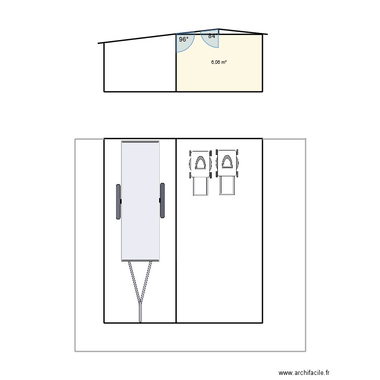 cabanon. Plan de 1 pièce et 6 m2