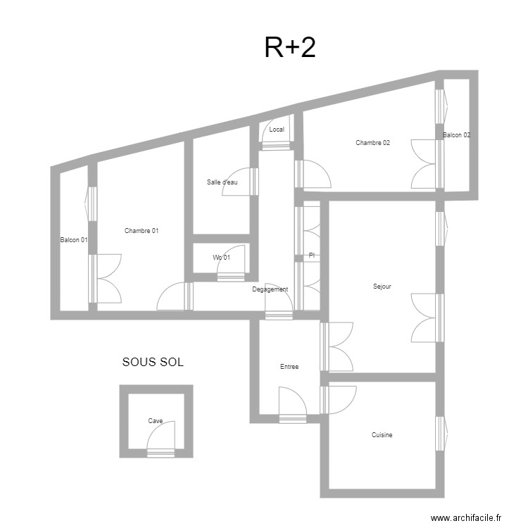 350601024. Plan de 13 pièces et 75 m2